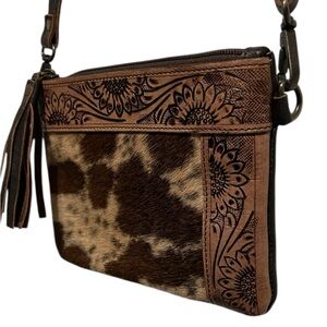 Merbaa Genuine Cowhide & Tooled Leather Western Crossbody Bag